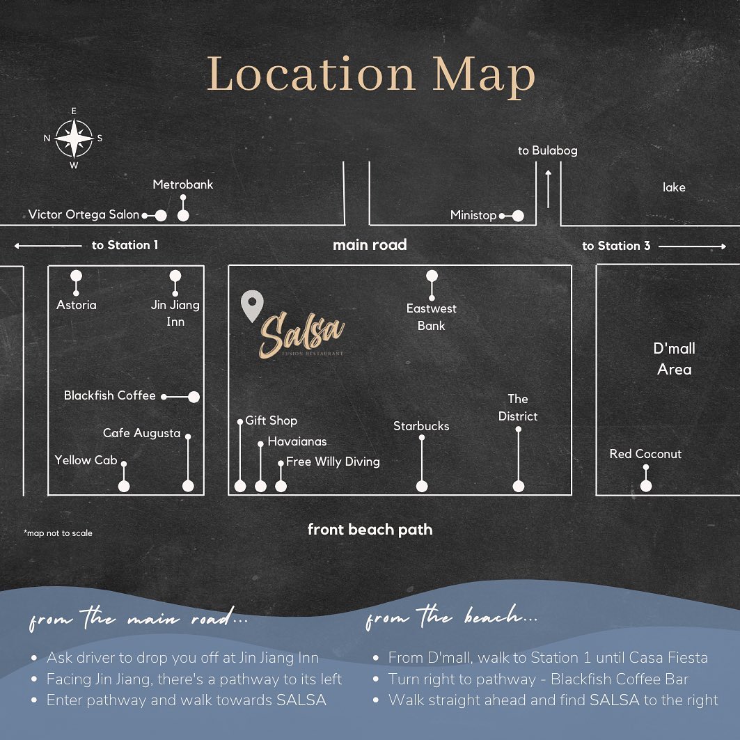 Salsa Fusion custom location map showing directions from Station 1